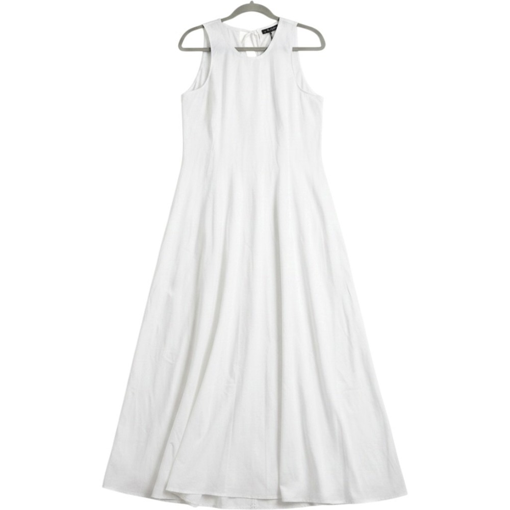 Zara White Cotton Poplin Trapeze Maxi Dress‎ Sleeveless Tie Back XS NEW *stain